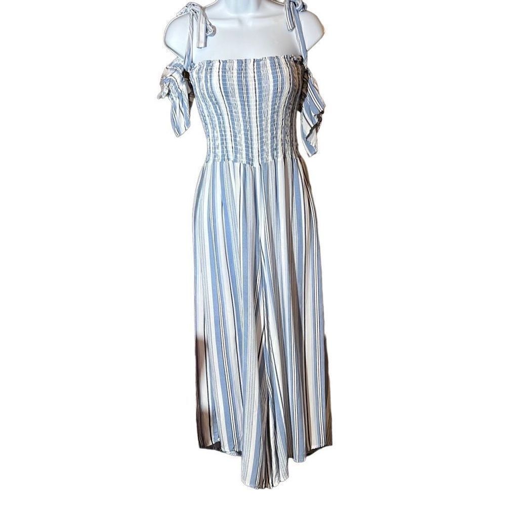 Ocean Drive Women's Off the Shoulder Stripes Smocked Jumpsuit Size M